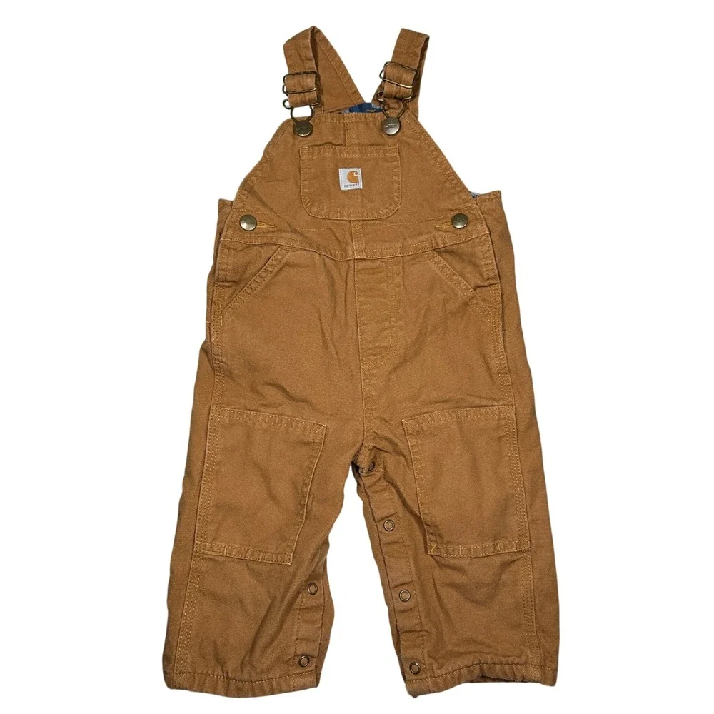 Carhartt Overalls Boys Flannel Lined Canvas Brown 12M OX8645-B